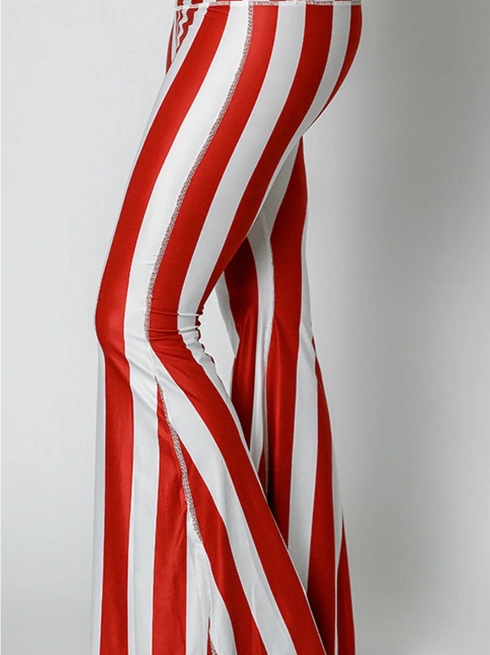 High-Waist Red & White Striped Flare Leggings